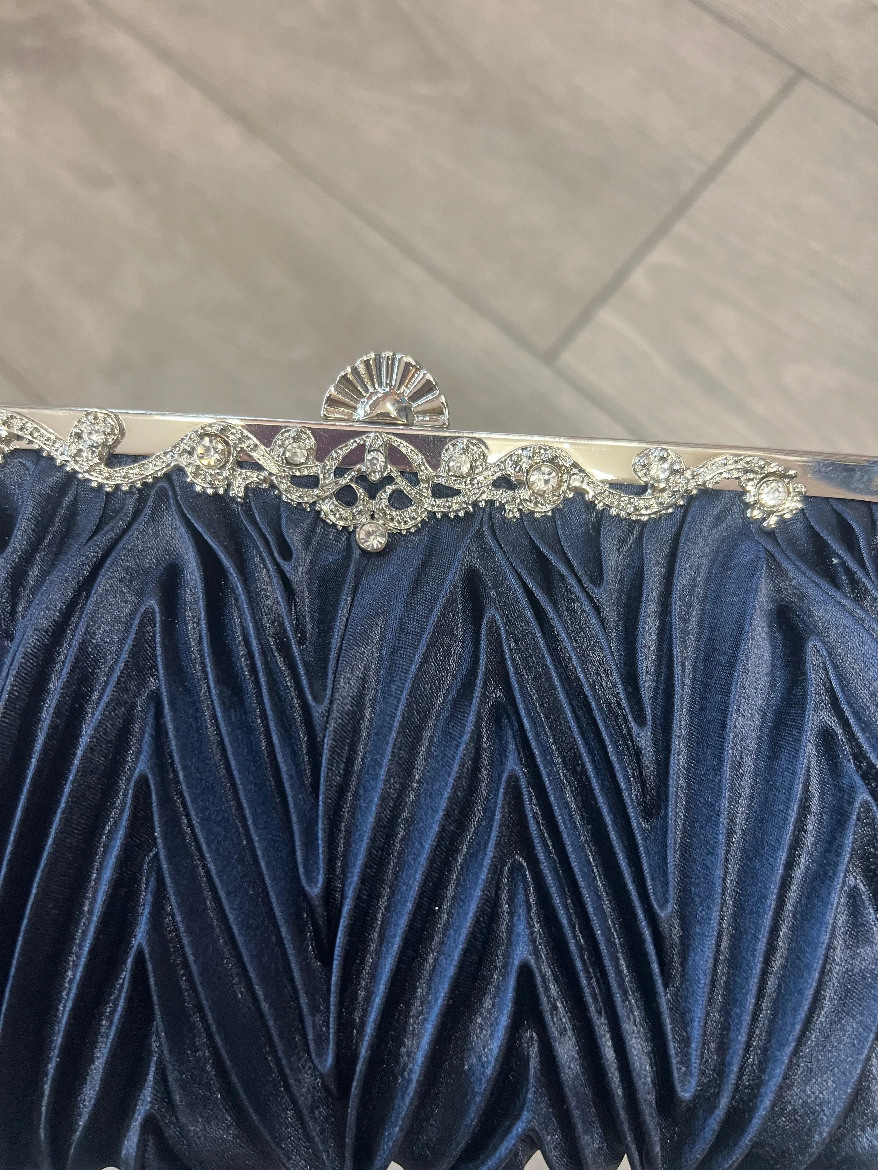 Navy Satin Art Deco Detail Clutch Bag