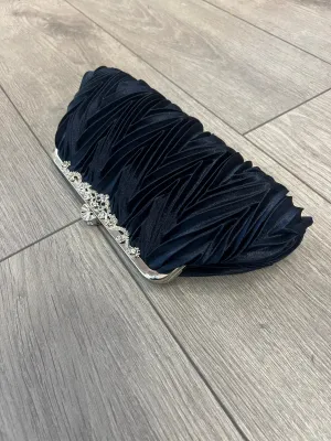 Navy Satin Art Deco Detail Clutch Bag