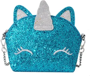 Newfancy Girls Unicorn Sequin Glitter Crossbody Shoulder Purse Handbag Women Satchel Tote Shell Bag, Bling Blue