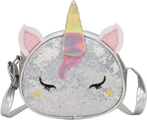 Newfancy Girls Unicorn Sequin Glitter Crossbody Shoulder Purse Handbag Women Satchel Tote Shell Bag,Silver