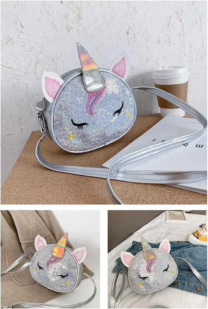 Newfancy Girls Unicorn Sequin Glitter Crossbody Shoulder Purse Handbag Women Satchel Tote Shell Bag,Silver
