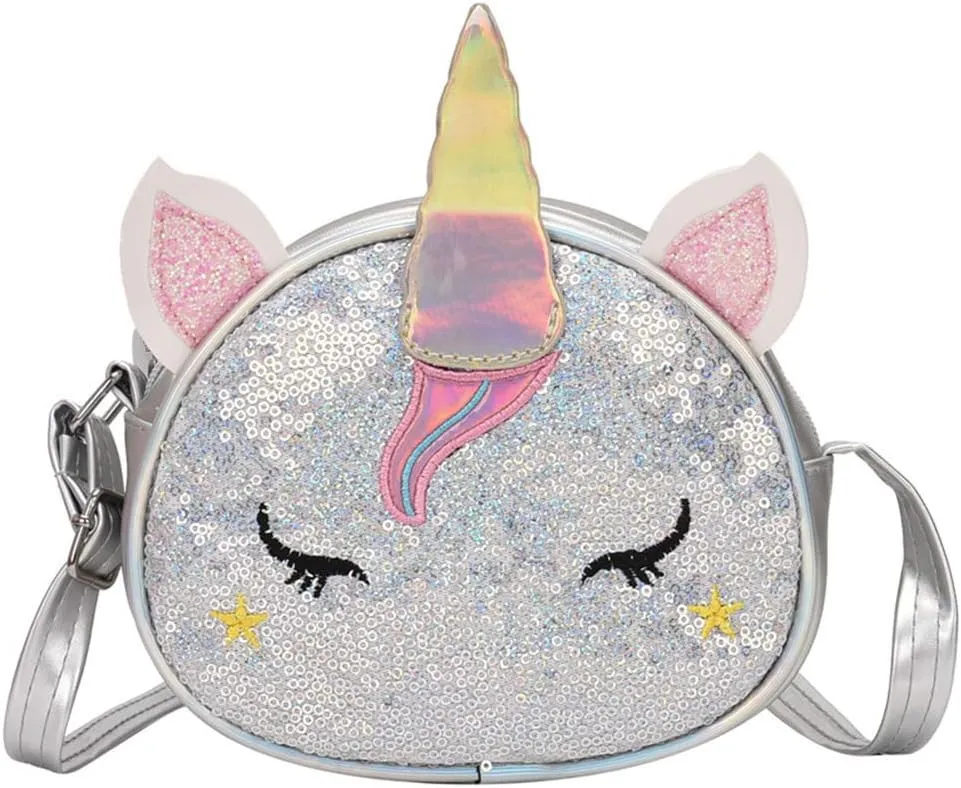 Newfancy Girls Unicorn Sequin Glitter Crossbody Shoulder Purse Handbag Women Satchel Tote Shell Bag,Silver