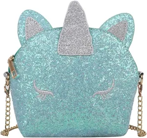 Newfancy Girls Unirn Sequin Glitter Crossbody Shoulder Purse Handbag Women Satchel Tote Shell Bag, Beautiful Blue