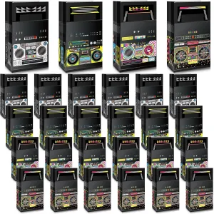 Nezyo 24 Pieces 80s 90s Party Favor Bags Novelty Boom Box Favors Gift Treat Goodie Candy Paper Retro Radio Decorations Table Centerpieces for 1980s Theme Hip Hop Music Birthday Supplies