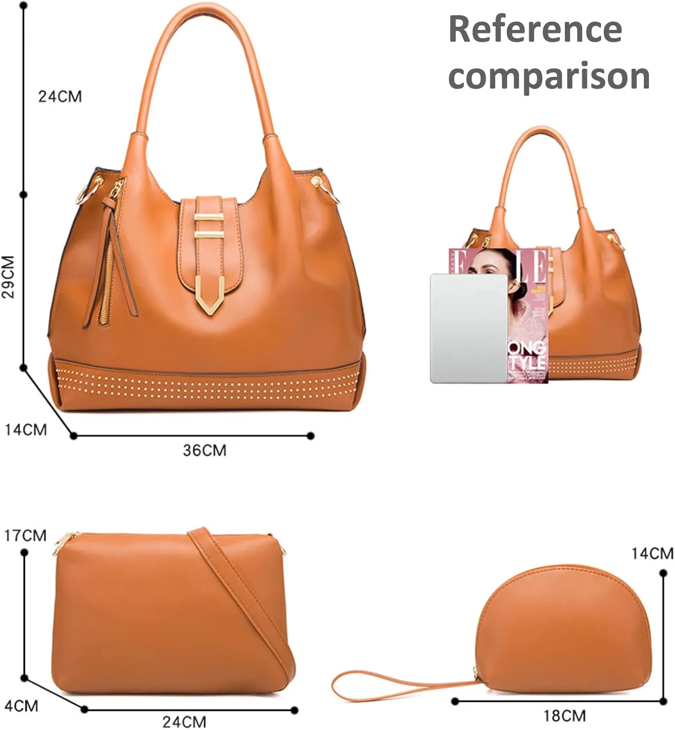 NICOLE & DORIS Large Tote Bag 3pcs Set Bags for Women Hobo and Shoulder Bags Soft PU Leather Ladies Handbags and Purses