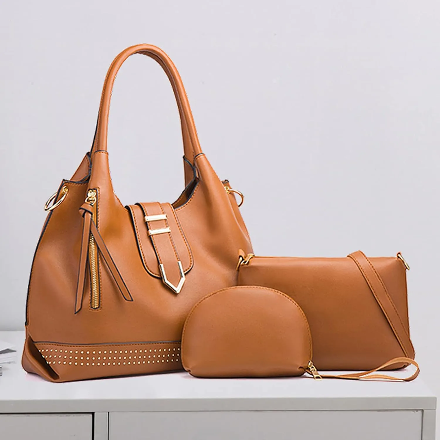 NICOLE & DORIS Large Tote Bag 3pcs Set Bags for Women Hobo and Shoulder Bags Soft PU Leather Ladies Handbags and Purses