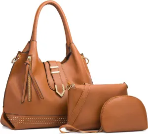 NICOLE & DORIS Large Tote Bag 3pcs Set Bags for Women Hobo and Shoulder Bags Soft PU Leather Ladies Handbags and Purses