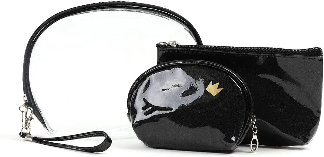 Nollia: Women's Glittery Cosmetic & Toiletry Bags -3pc Makeup Bag Set