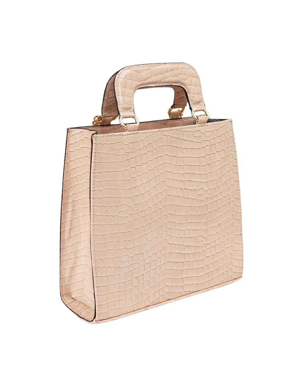 Nude Croc Embossed Bag