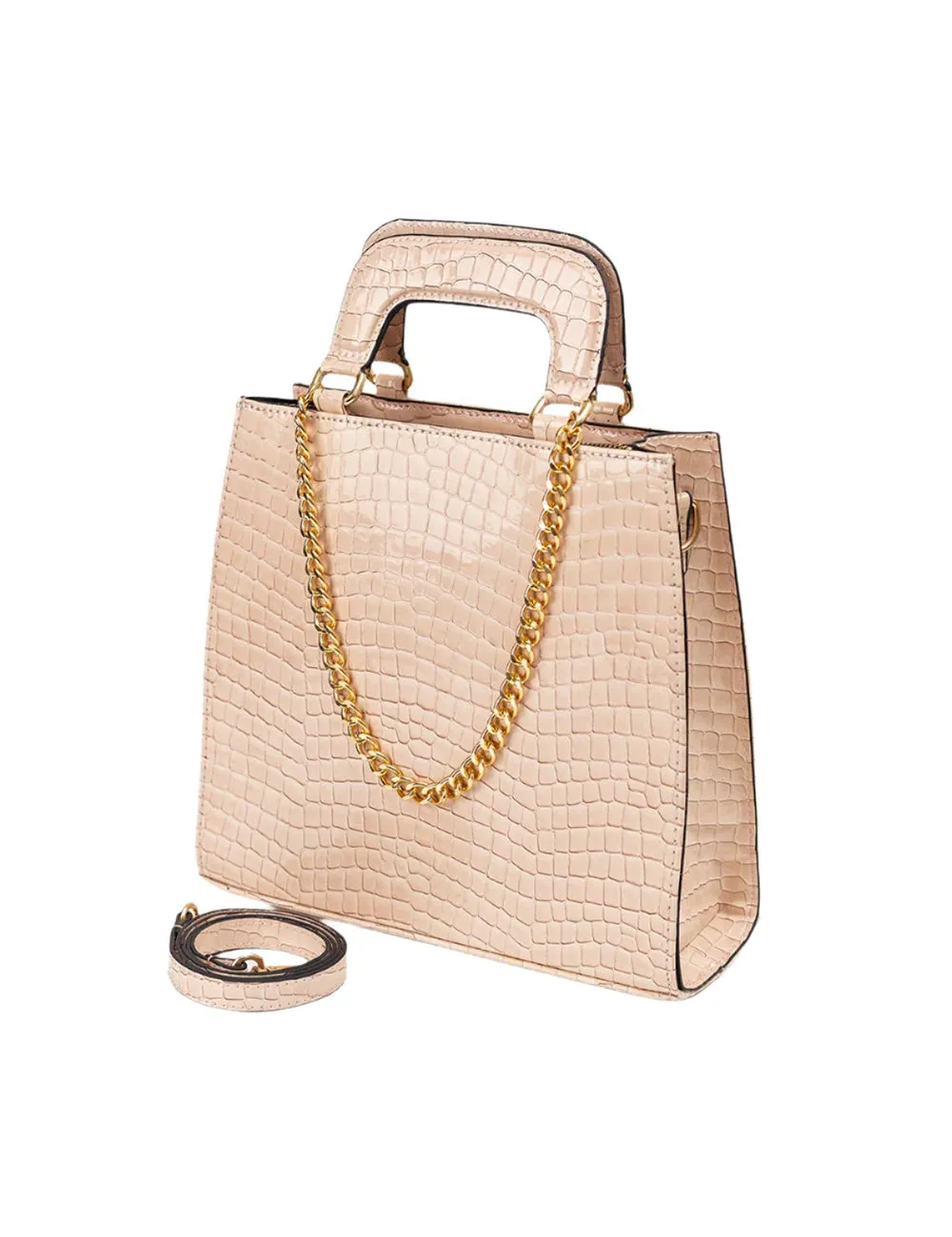 Nude Croc Embossed Bag