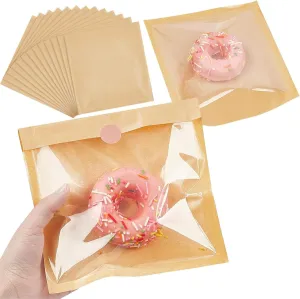 Ocmoiy 400ct Heat-Sealable Bakery Bags With Window for Cookies Packaging, 7.1x7.5 Inches Clear Front Paper Treat To Go, Grease-Resistant Egg Sandwich (400)