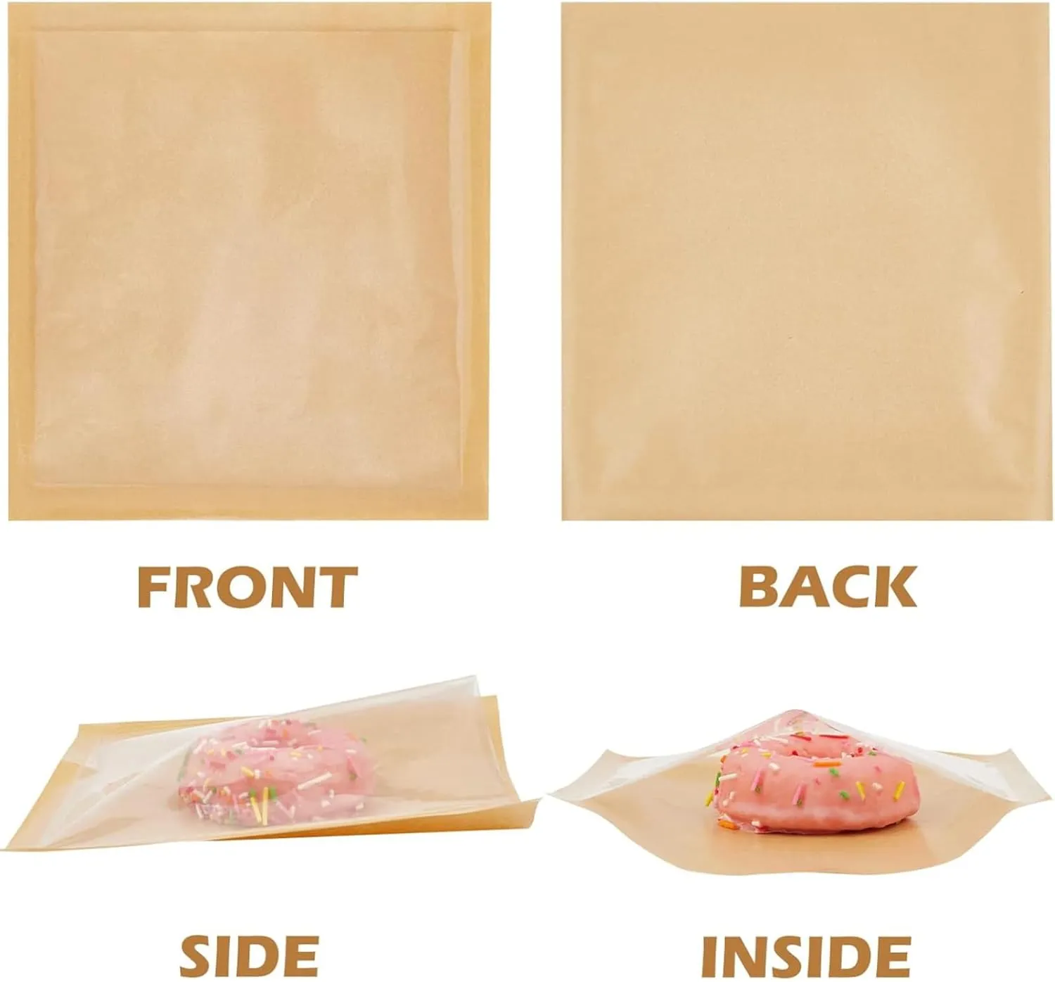 Ocmoiy 400ct Heat-Sealable Bakery Bags With Window for Cookies Packaging, 7.1x7.5 Inches Clear Front Paper Treat To Go, Grease-Resistant Egg Sandwich (400)