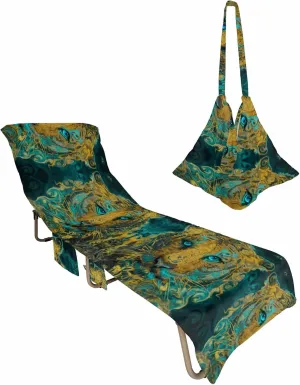 Oil Painting Tiger Chaise Lounger Cover with Pockets, Pool Lounge Chair Covers 85"x29", Abstract Art Marble Animal Microfiber Beach Chair Cover for Outdoor Patio Sunbathing
