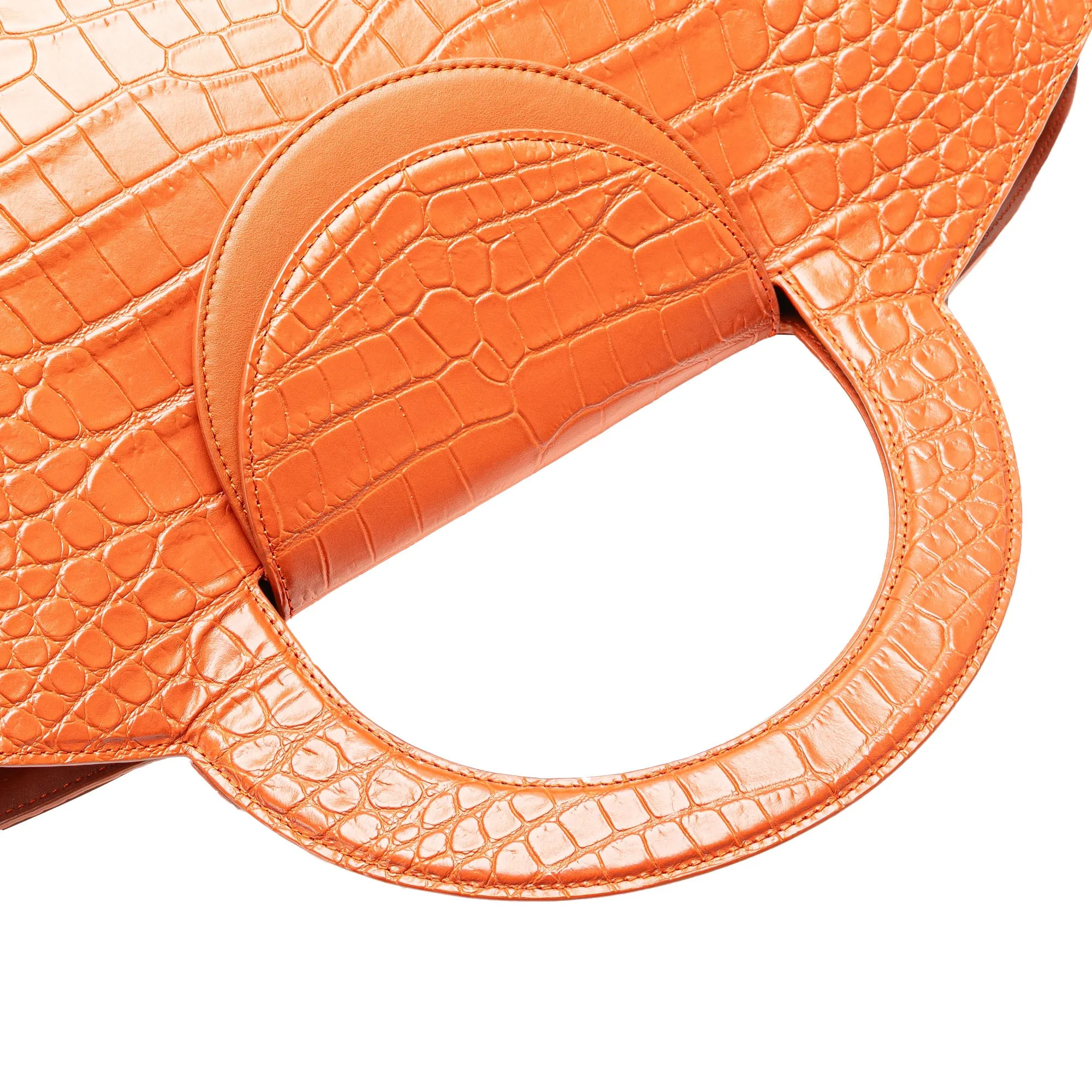 Orange Bottega Veneta Crocodile Embossed Doll Top Handle Tote