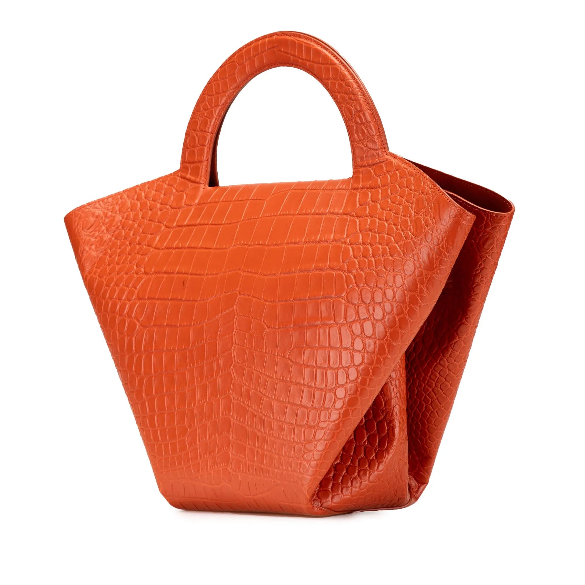 Orange Bottega Veneta Crocodile Embossed Doll Top Handle Tote