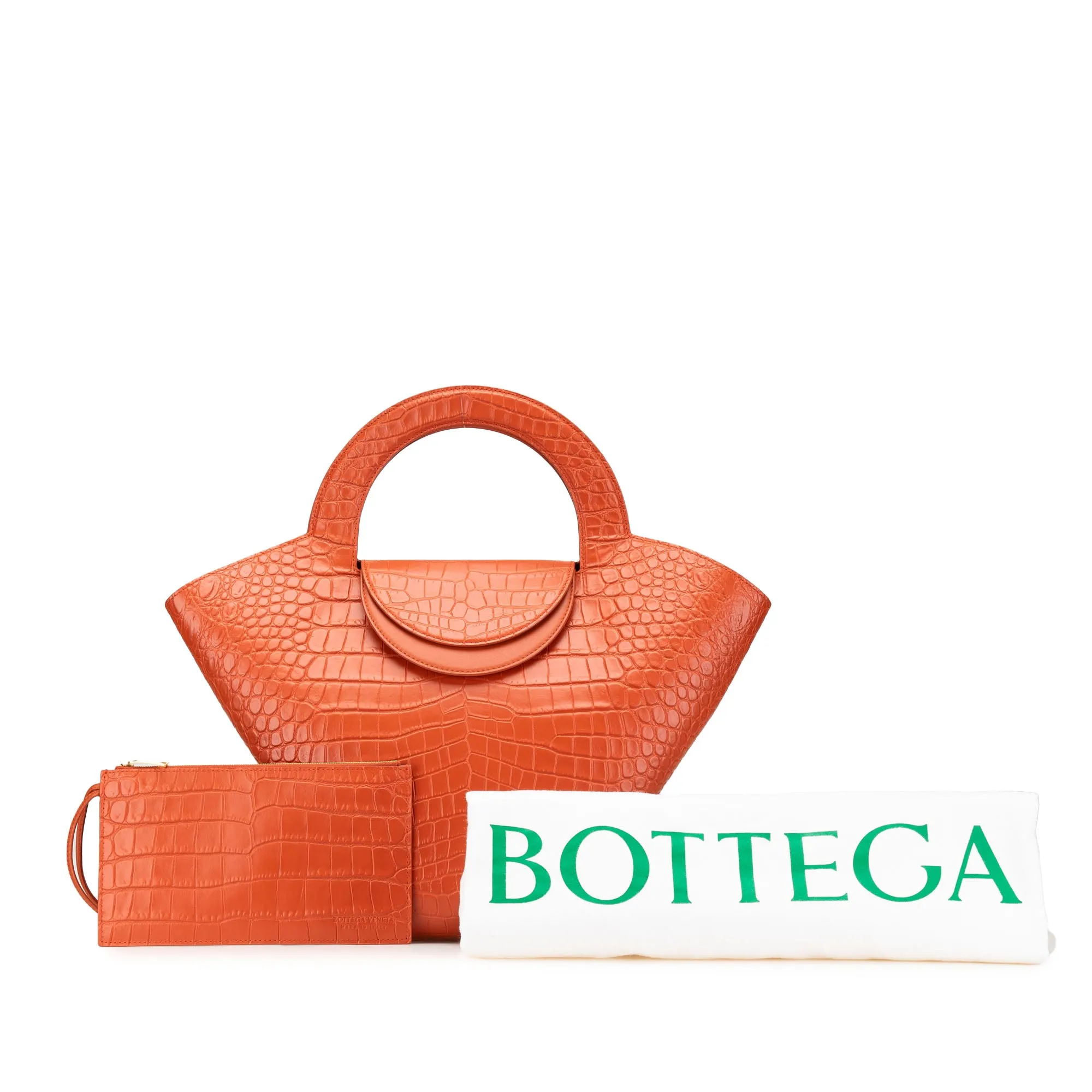 Orange Bottega Veneta Crocodile Embossed Doll Top Handle Tote