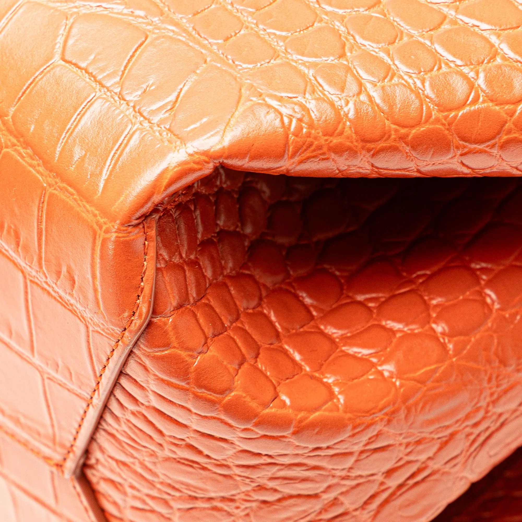 Orange Bottega Veneta Crocodile Embossed Doll Top Handle Tote