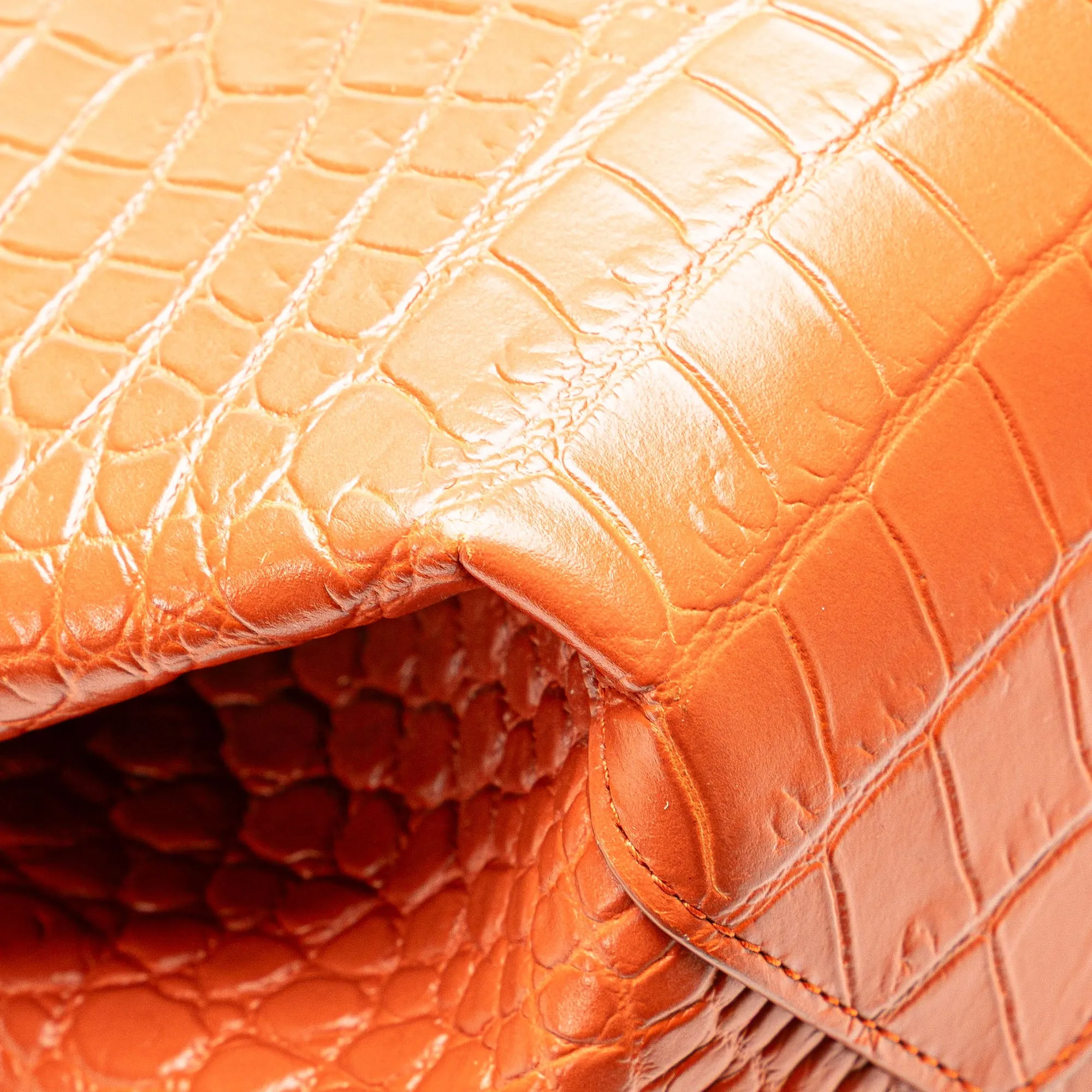 Orange Bottega Veneta Crocodile Embossed Doll Top Handle Tote