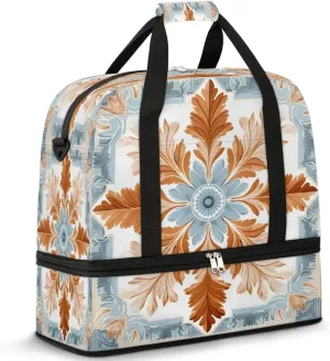 Ornate Tile Design Travel Duffel Bag, Travel Essentials, Gym Bag for Women, Weekender Overnight Bag With Shoes Compartment, Carry On Bags for Airplanes