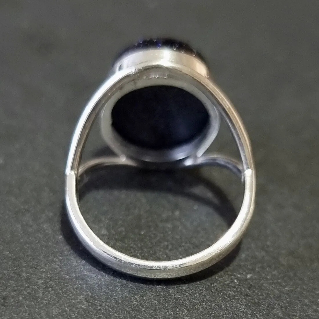 Oval Blue Goldstone Silver Ring, 15mm x 12mm, R80BSS