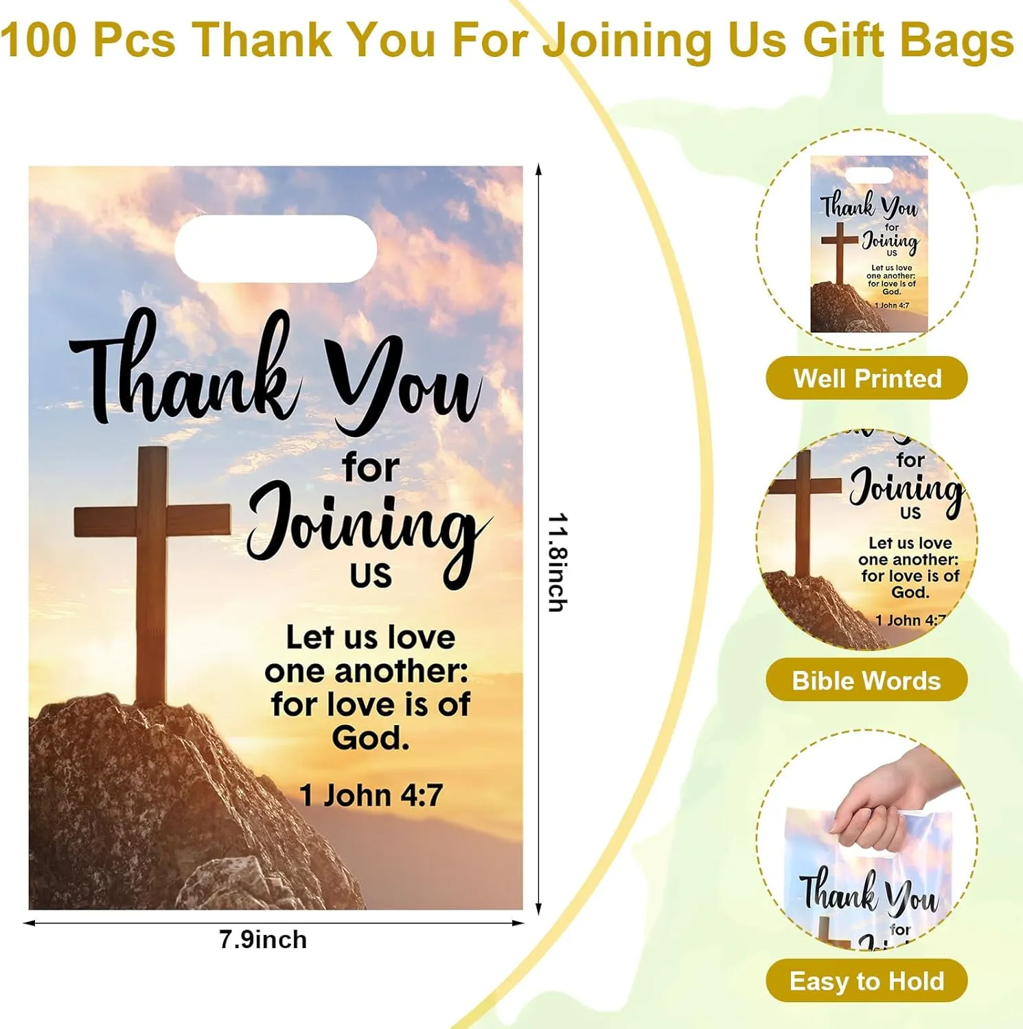 Panelee 50 Pcs Welcome to Our Church Bags Religious Plastic Brochure Church Gift Christian Cross Goody Treat Bags with Handles for Vbs Party Supplies Party Favor Decoration