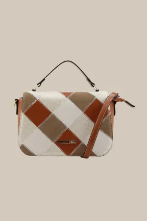Patchwork Flapover Bag in Tan Brown