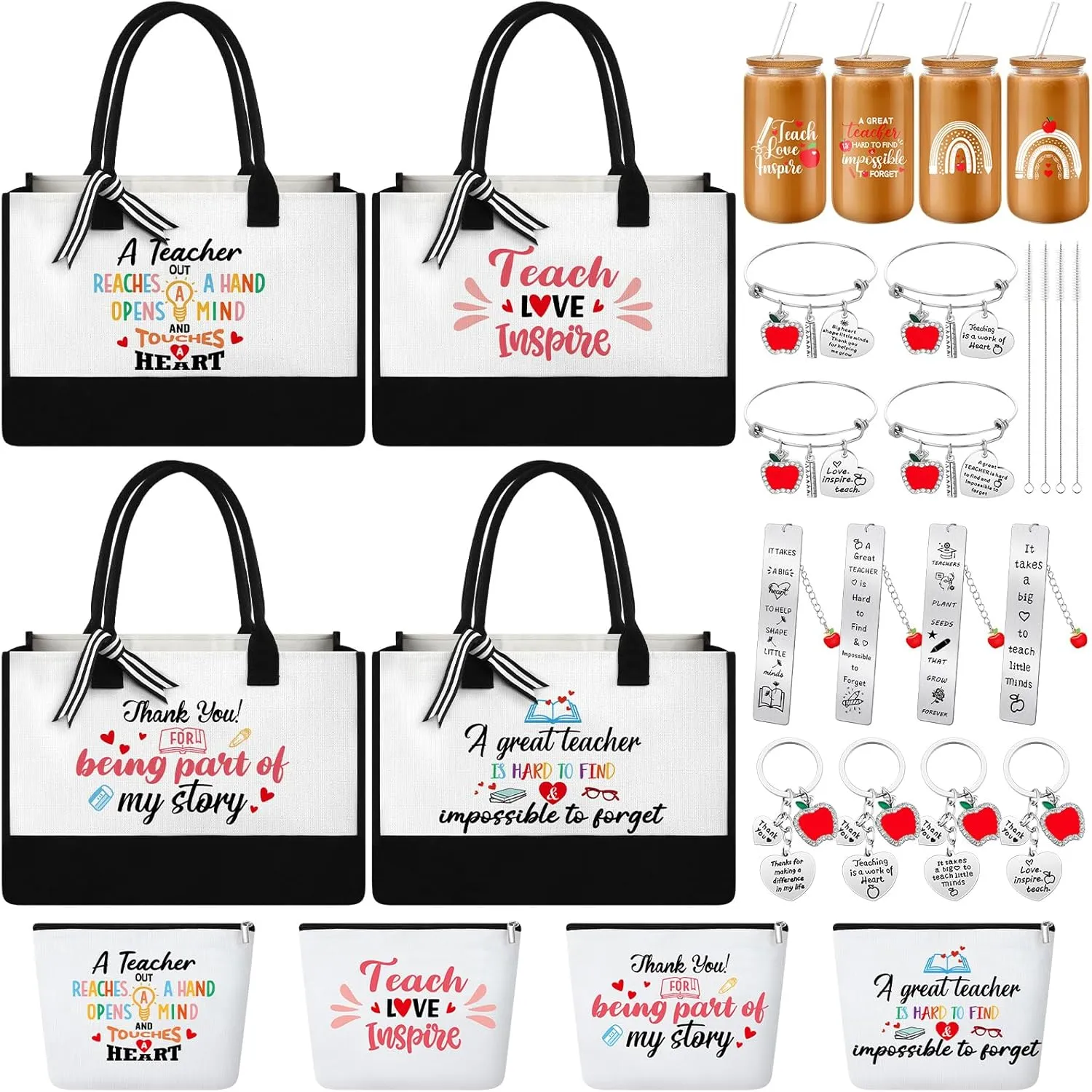 Paterr 24 Pcs Teacher Appreciation Gifts for Women Thank You Inspirational Gifts in Bulk for Nurse Mentor Parents Tote Bags