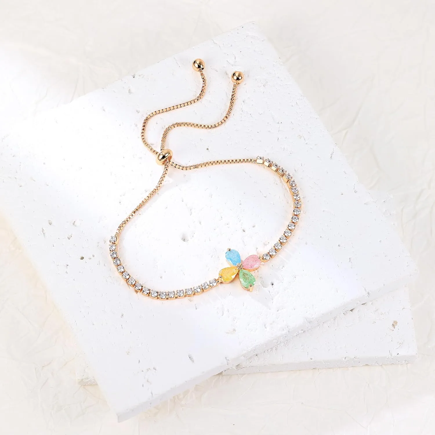 Pearl Slider Bracelet | White Gold/Yellow Gold Bracelets for Women Pearl/Lucky Clover/Bear Wrist Jewelry|Adjustable Size 5-10 inches