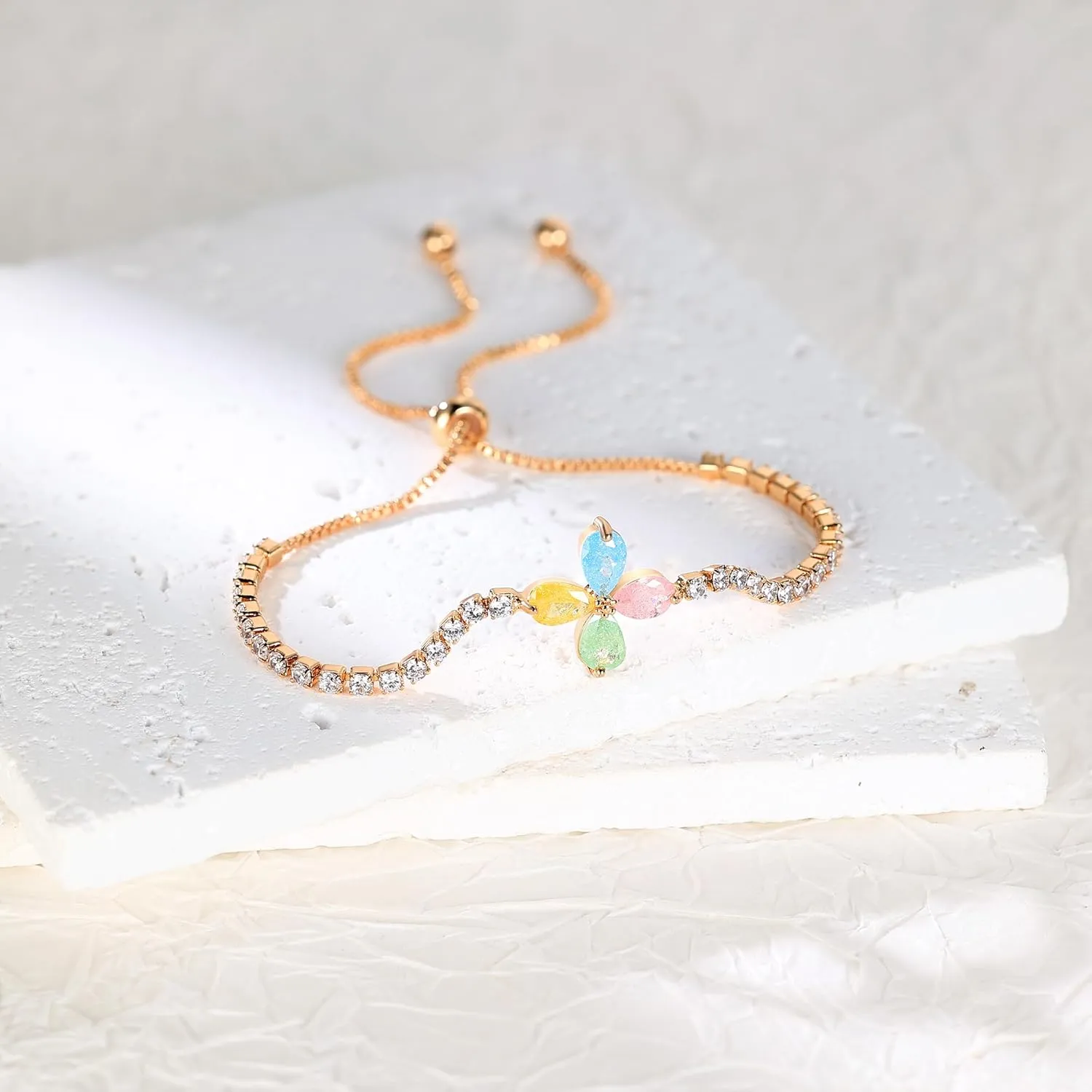 Pearl Slider Bracelet | White Gold/Yellow Gold Bracelets for Women Pearl/Lucky Clover/Bear Wrist Jewelry|Adjustable Size 5-10 inches