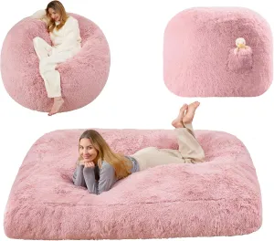Pink Bean Bag Bed Giant Bean Bag Chairs for Adults, Large Floor Mattress Convertible Sofa Bed, Big Bean Bag Chairs Couch, Removable Sofa Bed Chair Foam Filling, Machine Washable, Queen