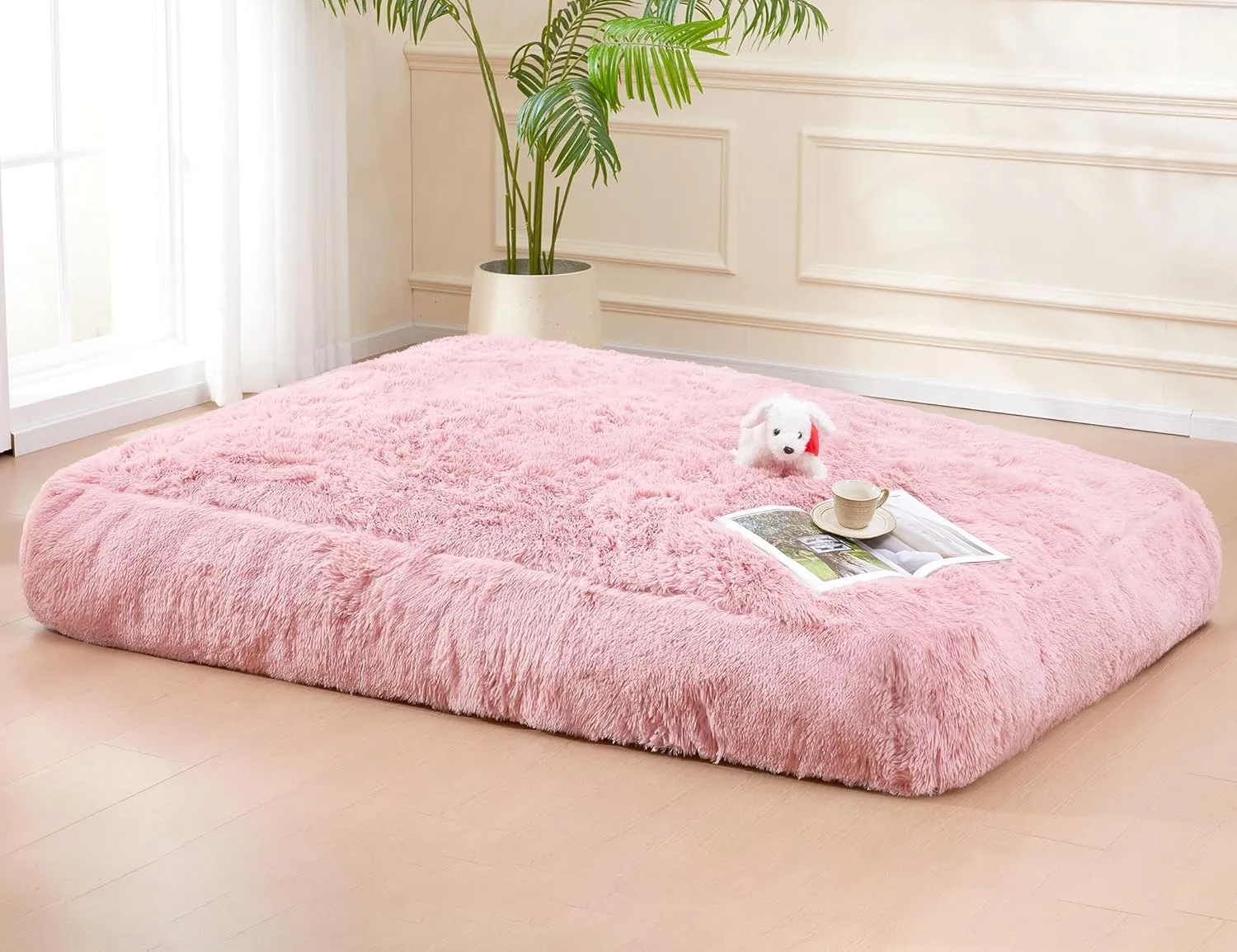 Pink Bean Bag Bed Giant Bean Bag Chairs for Adults, Large Floor Mattress Convertible Sofa Bed, Big Bean Bag Chairs Couch, Removable Sofa Bed Chair Foam Filling, Machine Washable, Queen