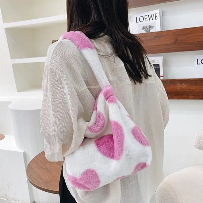 Pink Hearts Fluffy Tote Bag
