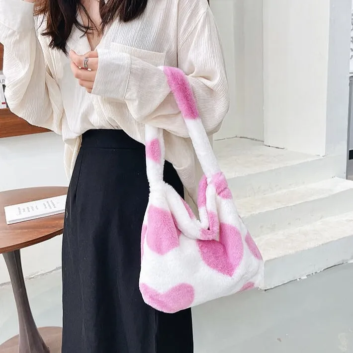 Pink Hearts Fluffy Tote Bag