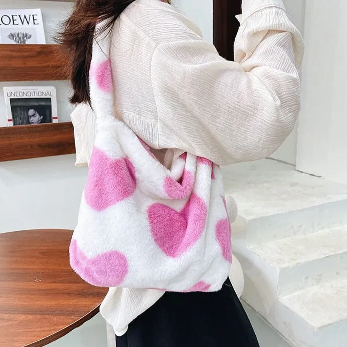 Pink Hearts Fluffy Tote Bag