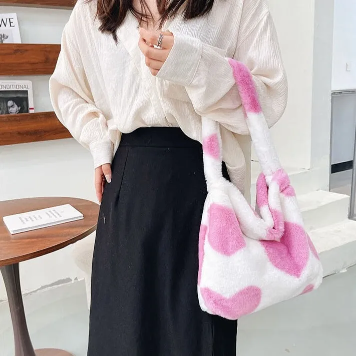 Pink Hearts Fluffy Tote Bag