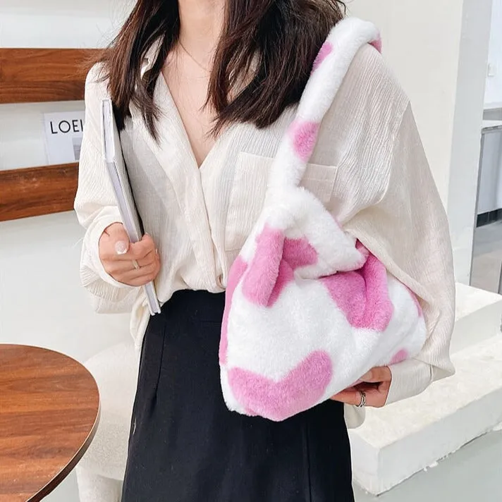 Pink Hearts Fluffy Tote Bag