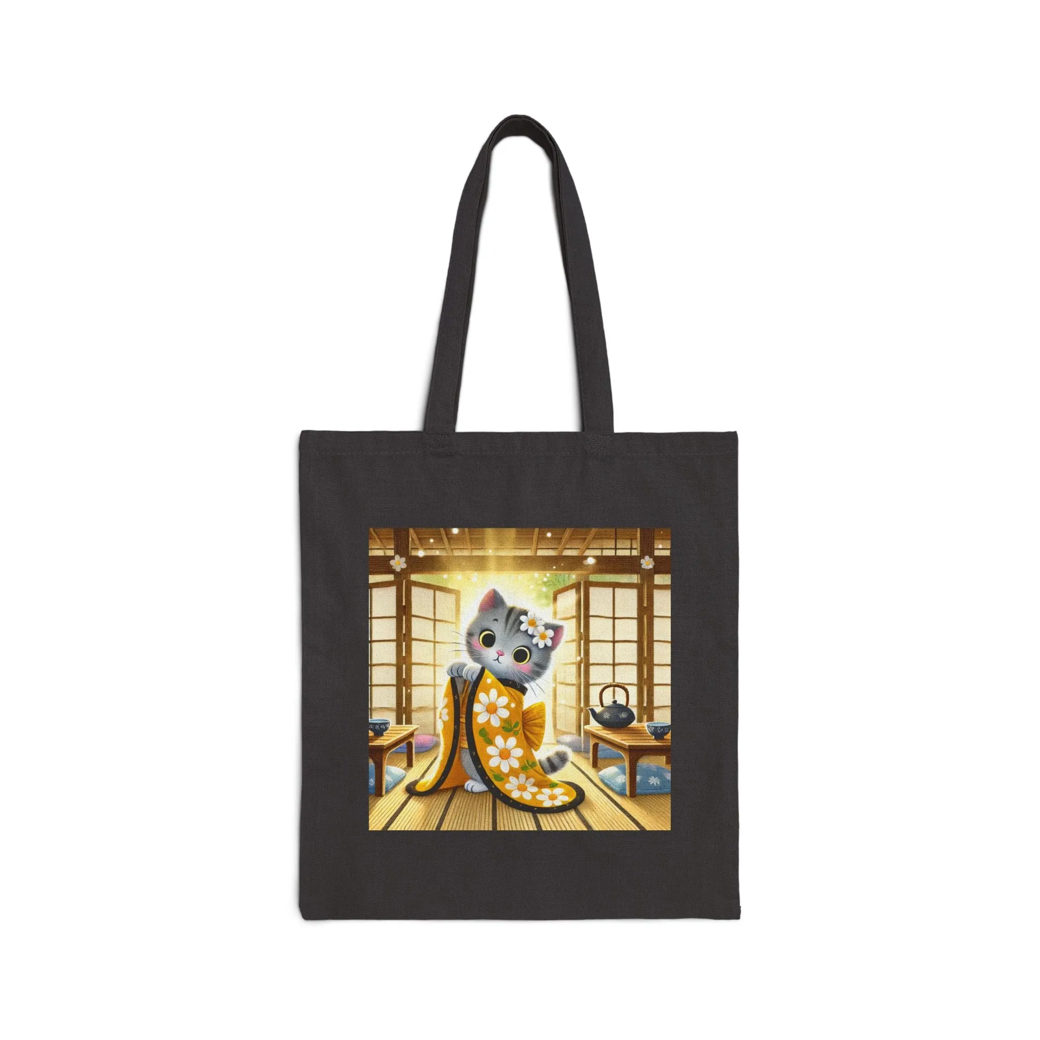 Playful Kitten in the Tea Room Cotton Canvas Tote Bag