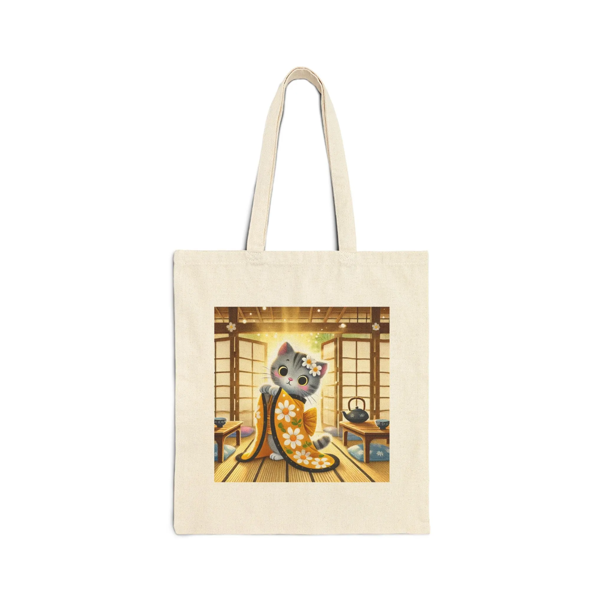 Playful Kitten in the Tea Room Cotton Canvas Tote Bag