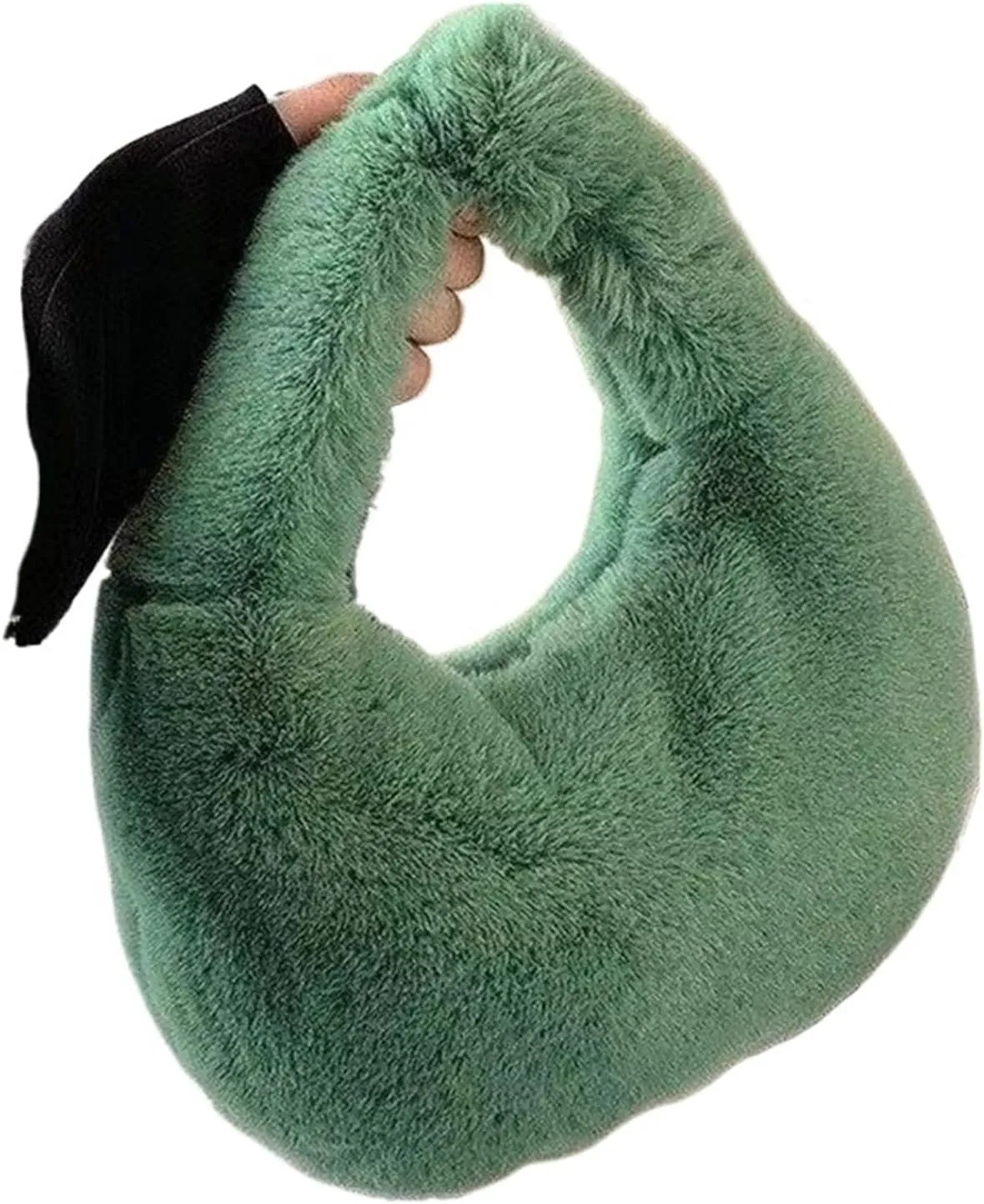 Plush Handbags Fur Women's Small Half Moon Bag Warm Plush Wrist Bags for Women Fashion Furry Short Handle Clutch