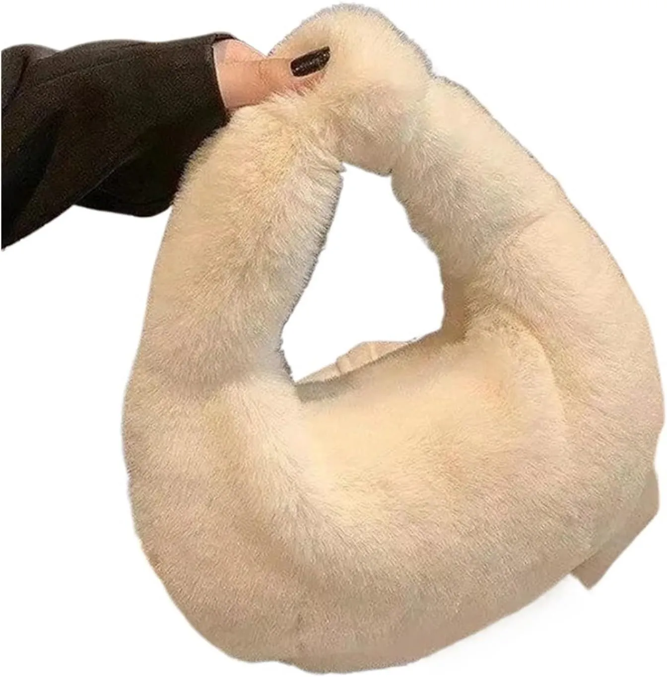 Plush Handbags Fur Women's Small Half Moon Bag Warm Plush Wrist Bags for Women Fashion Furry Short Handle Clutch