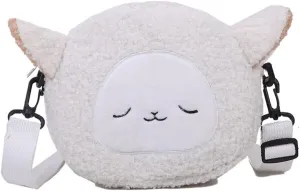 Plushie Crossbody Bag Japanese Kawaii Cat Shoulder Purse Stuffed Handbag Fluffy Lamb Like Black Shoulder Bags
