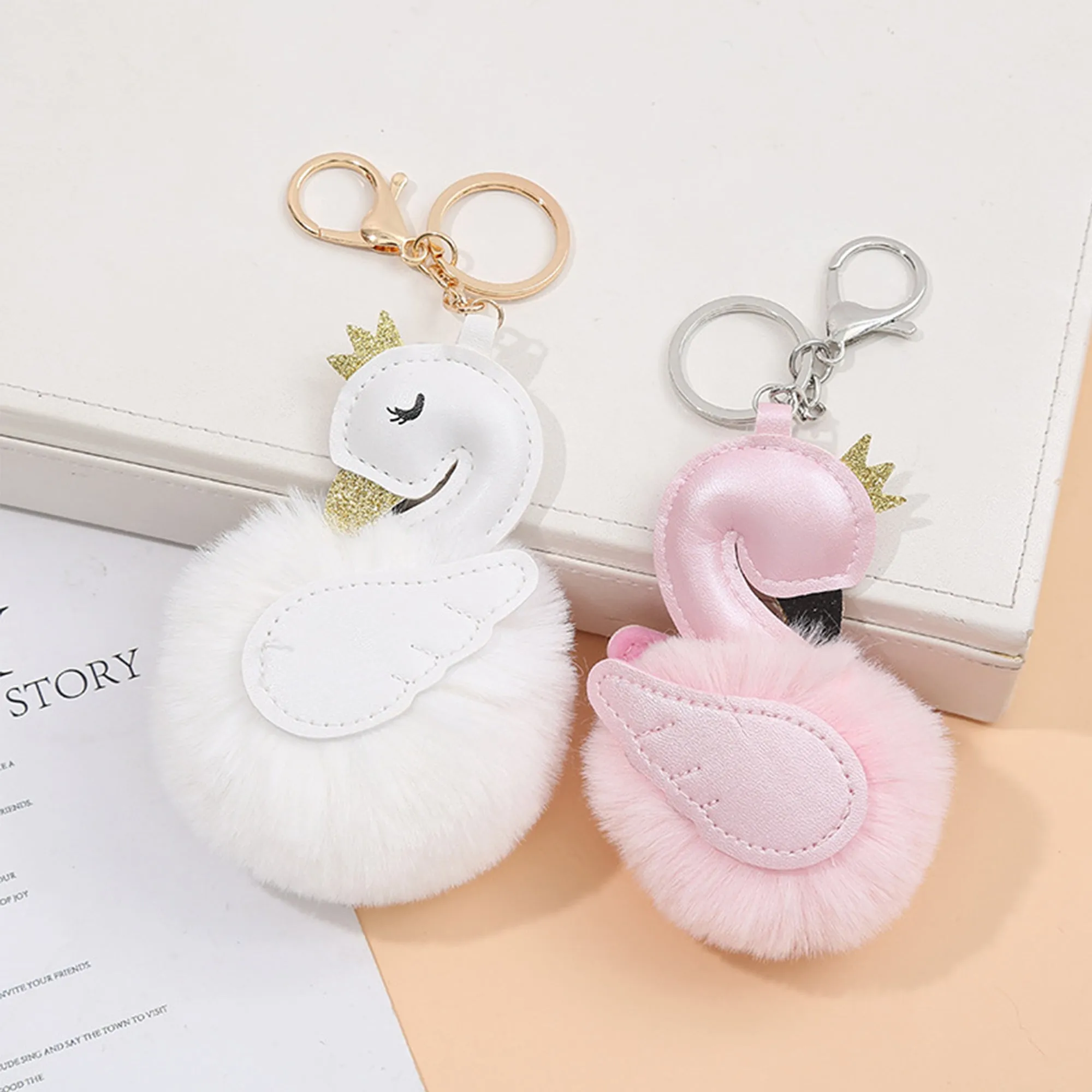 Pom Pom Keychain pendant plush ball ornament animal cartoon key ring 22C18