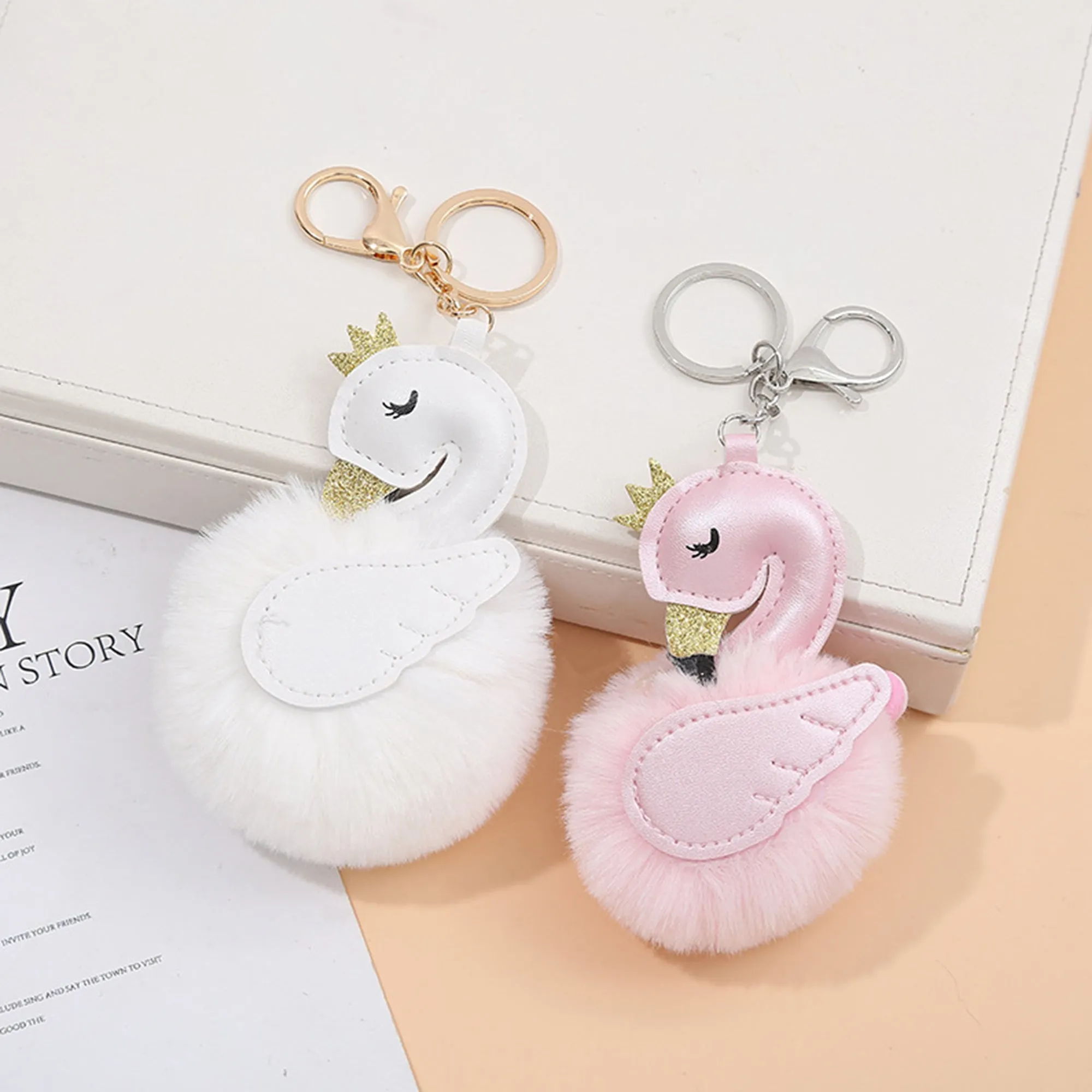 Pom Pom Keychain pendant plush ball ornament animal cartoon key ring 22C18
