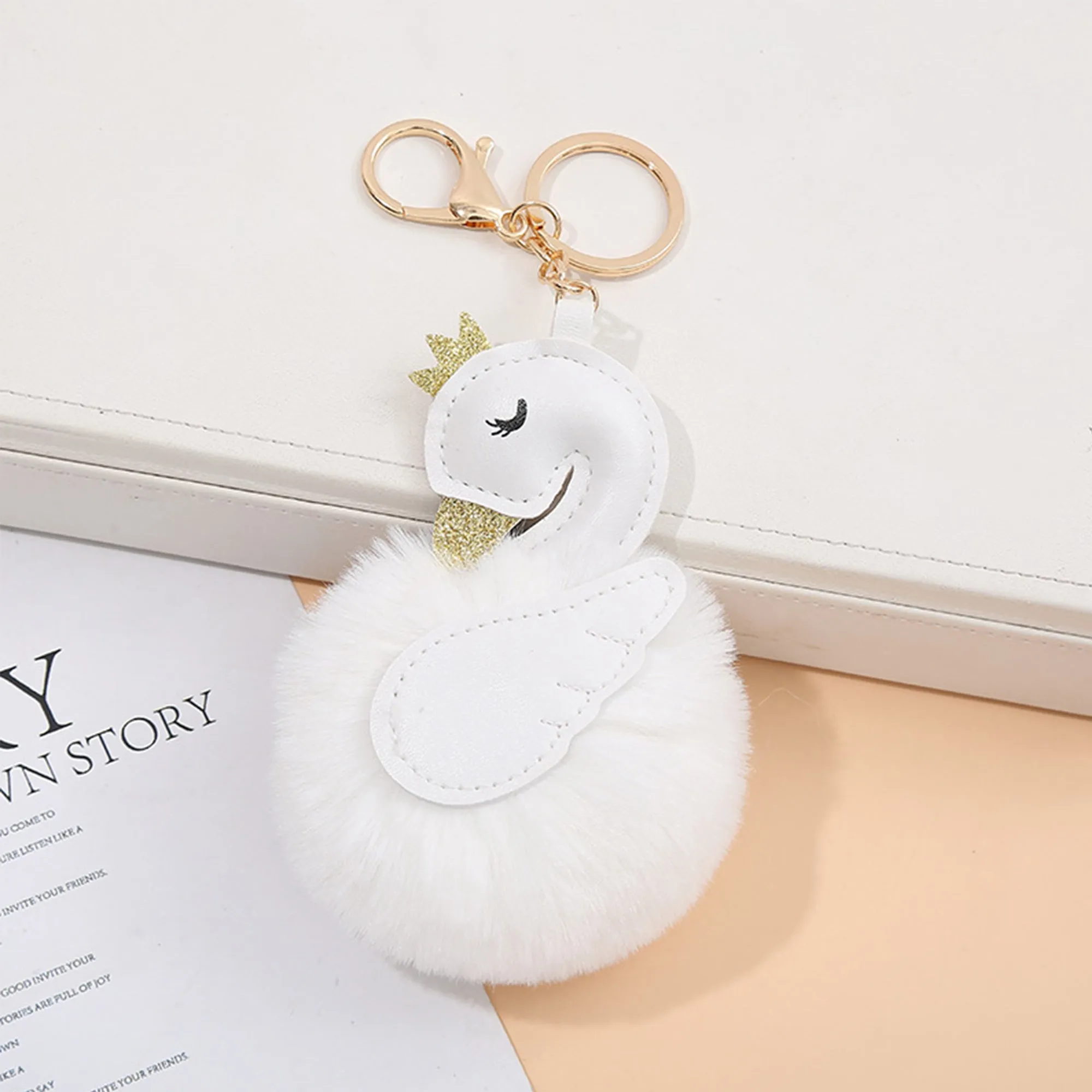 Pom Pom Keychain pendant plush ball ornament animal cartoon key ring 22C18