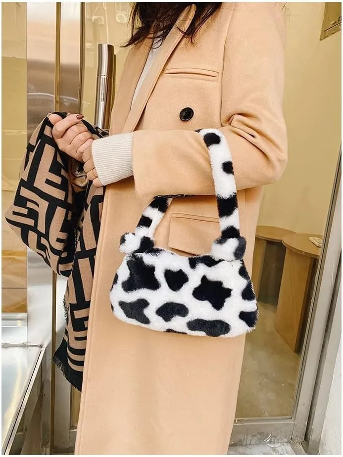 Pooyikoi Plush Underarm Bag, Ladies Fluffy Shoulder Bag, Women Y2K Furry Purse Fluffy Tote Bag for Autumn and Winter