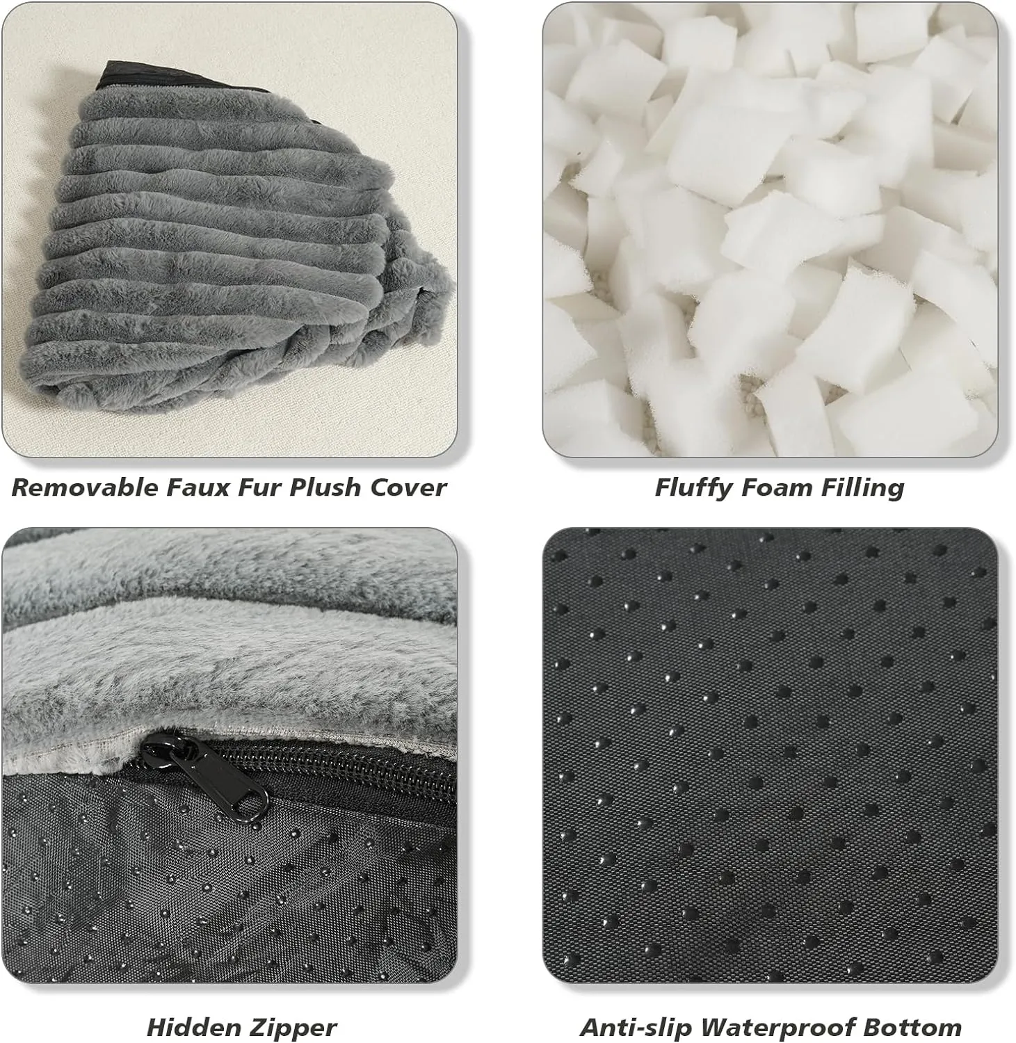 Pouf Ottoman Stuffed Round for Foot Rest, Faux Fur Poufs with Foam Chunk Filling, Storage Ottoman Pouf Foot Stool Cushion, 26 X 18 Inch Floor Chair for Living Room Bedroom Home Decor, Light Gray
