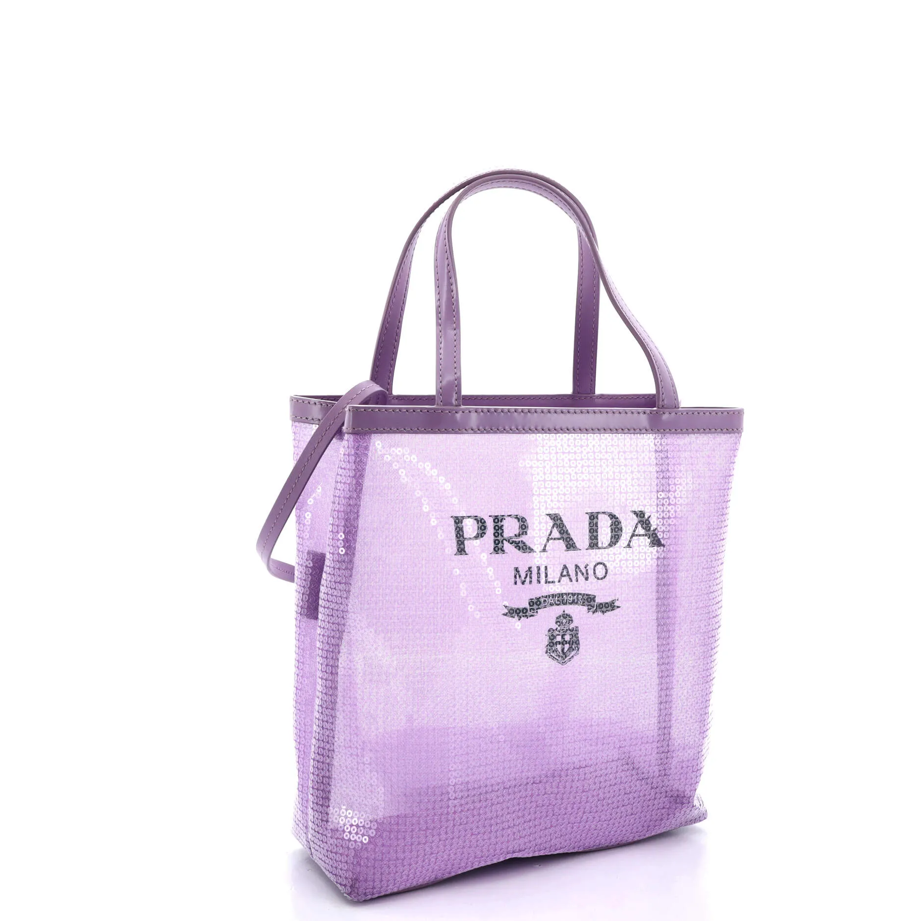 Prada Logo Open Tote Sequined Mesh Small