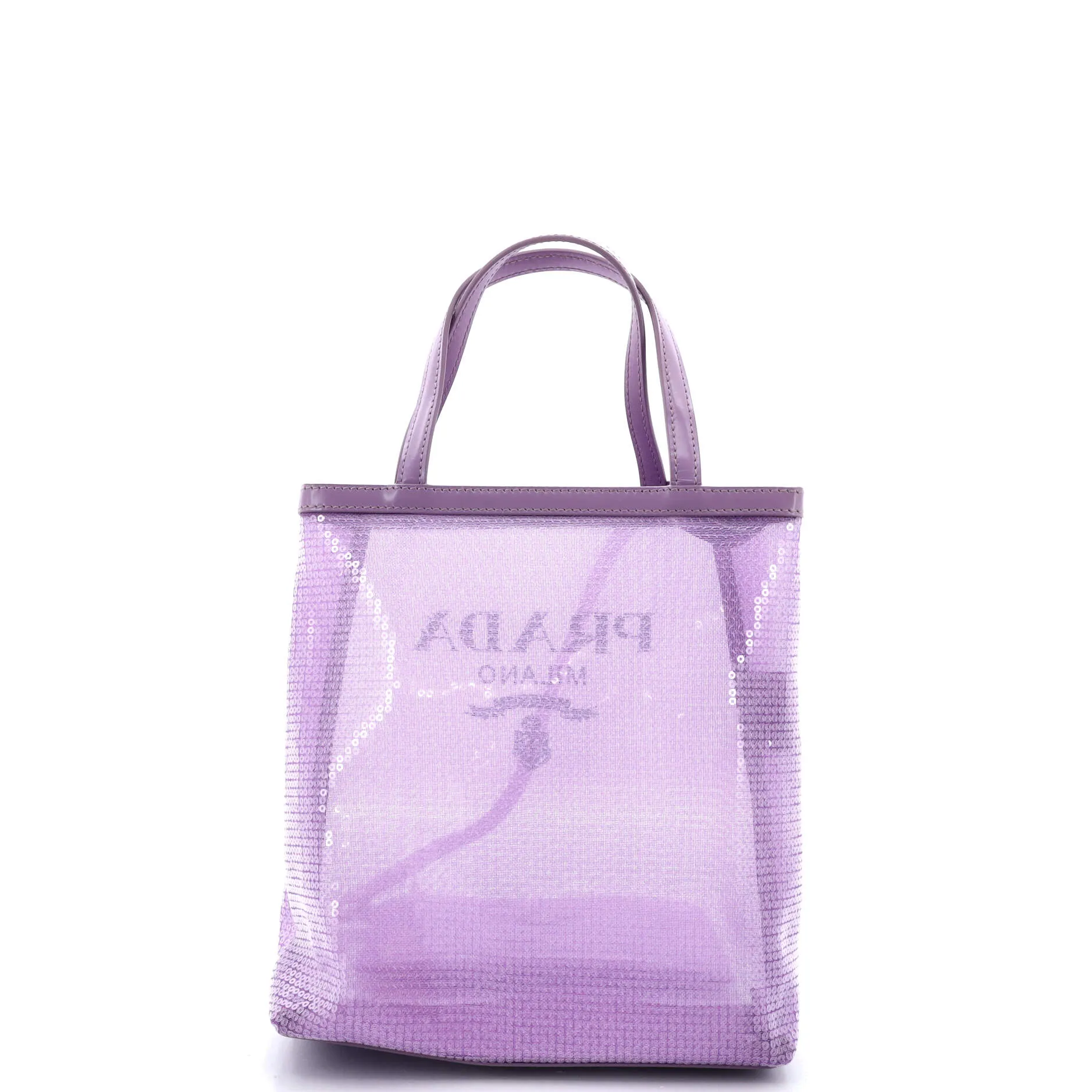 Prada Logo Open Tote Sequined Mesh Small