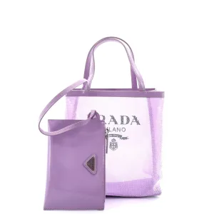 Prada Logo Open Tote Sequined Mesh Small
