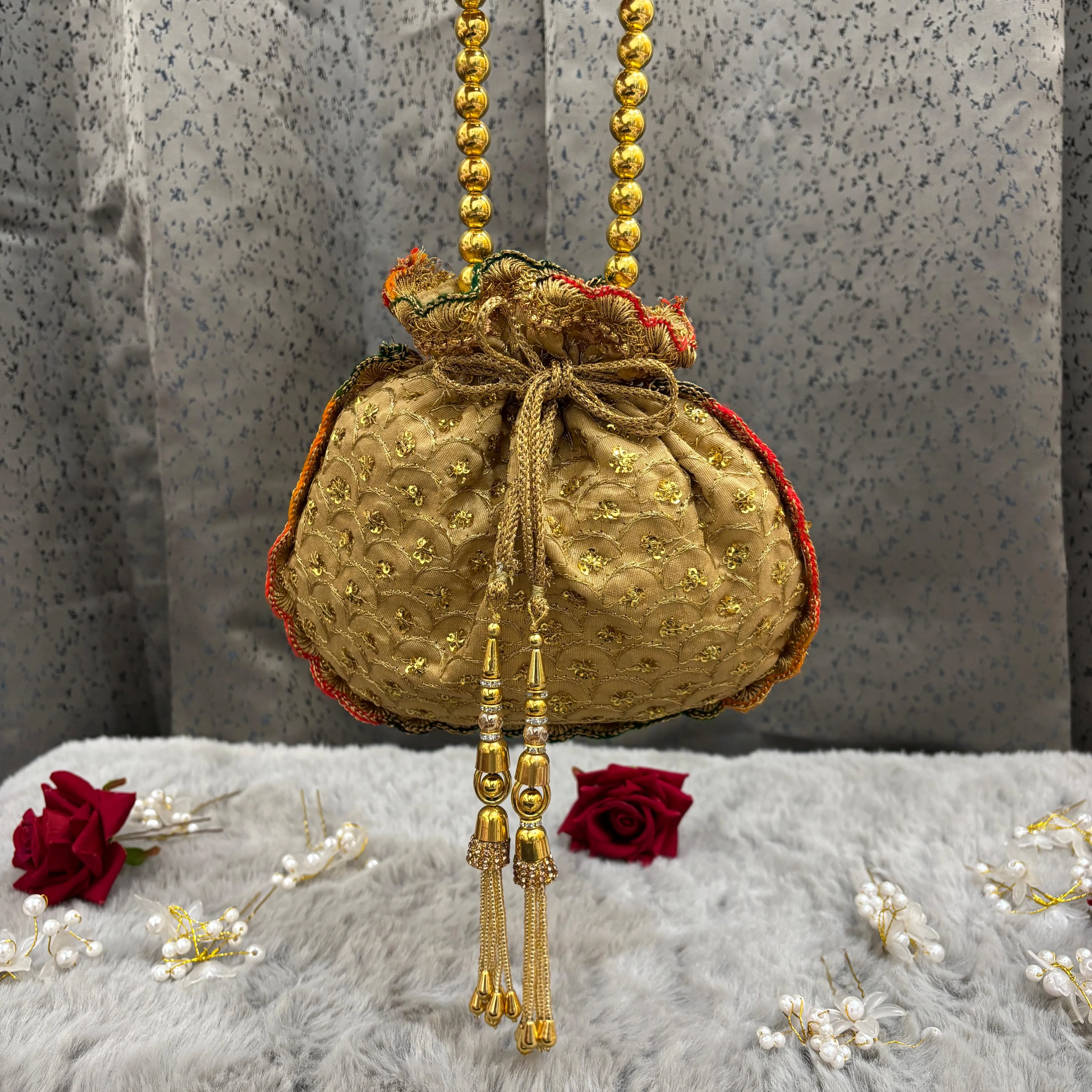 Premium Potli Bag With Lace Work & Tassels